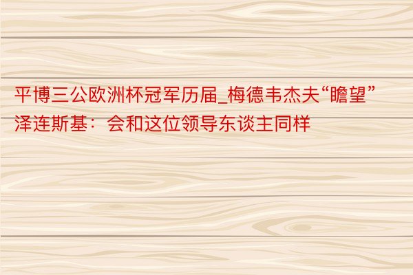 平博三公欧洲杯冠军历届_梅德韦杰夫“瞻望”泽连斯基：会和这位领导东谈主同样